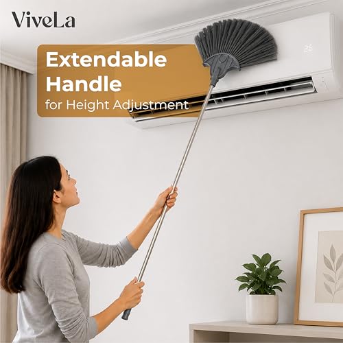 Image of Vivela Extendable Ceiling Broom with Long Handle | Multipurpose Cleaning Brush for Ceiling, Walls, Fans, and Corners | Lightweight Durable Broom Stick for Dust, Spider Web Cleaning