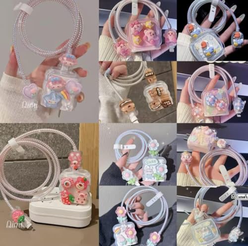 Image of Dezet for iPhone Charger 18-20W Cute Cartoon Charging Cable Protector Set for iPhone Fast Charging USB Cable with Protective Silicone Cover & Organizer Clip Stylish Design (STAR MULTI 5TH)