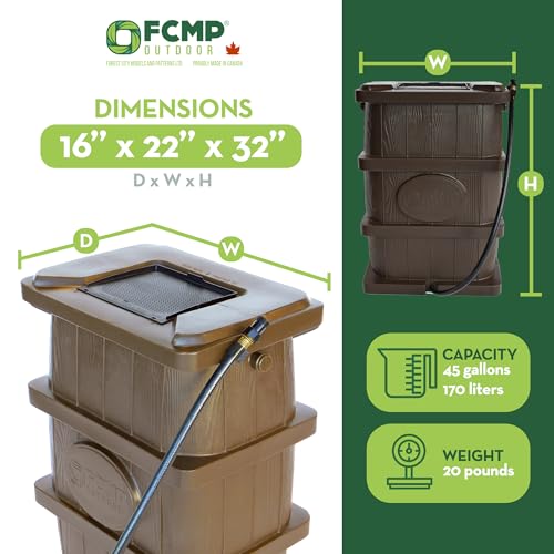 Image of FCMP Outdoor Slim Line Design Rain Barrel, 45 Gallon, Brown