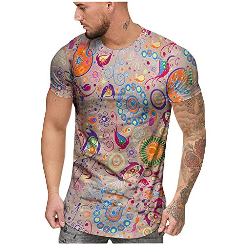 FORUU Shirts for Mens 2020 Fashion Trendy Summer Slim Tees Casual African Print O-Neck Short Sleeve T Shirt Tops Mens Slim Fit Shirts African Shirts for Men Husband Father Boyfriend Gift