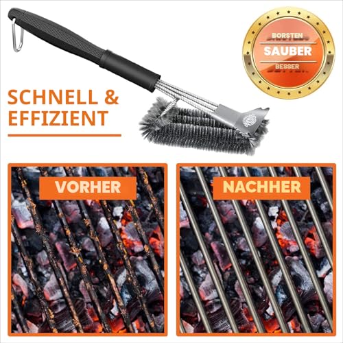 BBQ Grill Reinigungsbürste & Schaber - Grilldrahtbürste für Grill - 45cm Edelstahl Grillrostreiniger - Grillzubehör & Werkzeuge für Weber Gas/Holzkohle/Elektro/Infrarot - Geschenke für Männe (groß) 6