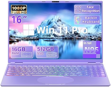 16" Ultra Slim Purple Laptop for Students & Business Professional...