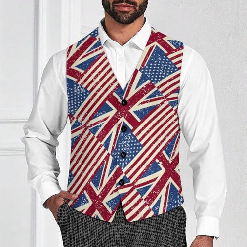 Vintage U.S. And England Flags Trendy Vest Suit for Men V Neck Formal Dress Waistcoat Vests Business Slim Fit4