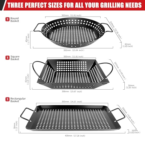 Qetumst Large 3 PCS Grill Basket Set for Outdoor Grill, Veggie Grilling Pan - Image 4
