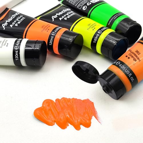 Image of Artecho Orange Glow in the Dark Acrylic Paint Set, 120ml / 4.05oz | Non-Toxic, Waterproof, For Canvas Rock Wood Fabric, Rich Pigment, For Adults & Hobbyists