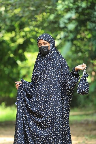 Image of SAWB Islamic Prayer Dress for Women- Free Size, Muslim Dress with Hijab, Jilbab /Niskarakuppayam /Namaz Khimar /Prayer Clothes Niqab Khimar, Islamic Premium Prayer Clothes, Black floral color, 5X-Large