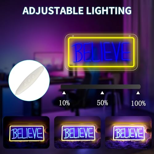 Image of Ted Believe Lasso Neon Sign, LED Believe Neon Light Sign for Wall Decor, Inspirational Word Neon Signs for Home Office, Study Room, Classroom, Motivation Wall Decoration
