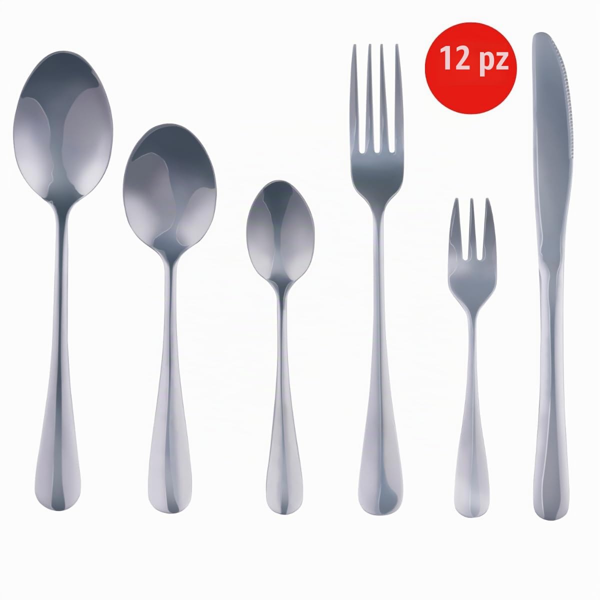 alpina Set Posate 75 Pezzi per 12 Persone – Posate Acciaio Inox – Coltelli Forchette Cucchiai Cucchiaini Caffè Tè Dolce Insalata – Servizio Posate Completo Tavola