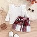 Noubeau Toddler Baby Girls Plaid Outfits Knit Ribbed Sweatshirt Shirt Tops Red Plaid Belt Skirt Fall Winter Clothes (White, 2-3T)