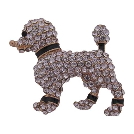 Brooch Boutique Broche chapado en oro con cristal y esmalte, diseño de caniche