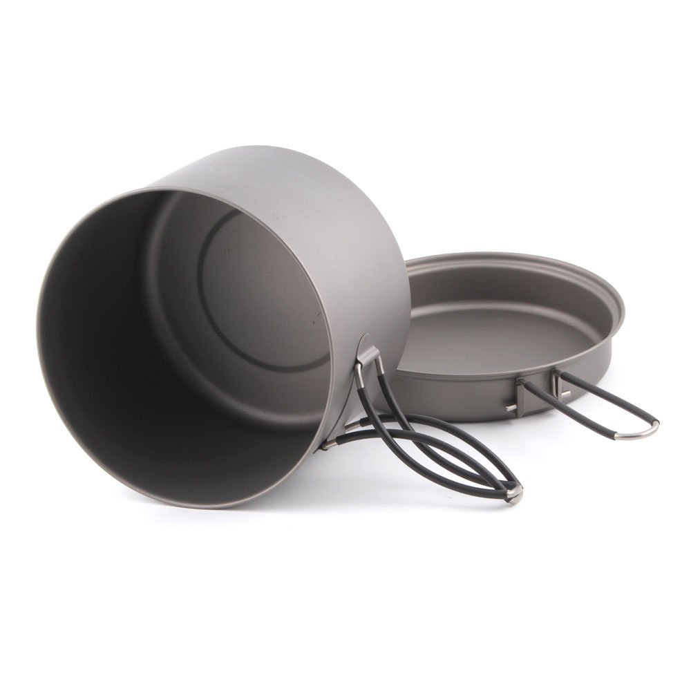 TOAKS CKW-1600 Outdoor Camping Kochgeschirr Titan Topf Pfanne Titan Schüssel mit klappbarem Griff