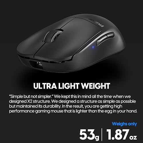 Image of Pulsar Gaming Gears X2 v2 Wireless Gaming Mouse, Ultra Lightweight 1.87 oz (53 g), Symmetrical, Optical Switch, 2.4 Ghz 1 ms, 26000 DPI, PAW3395 Sensor (Medium, Wireless, Black)
