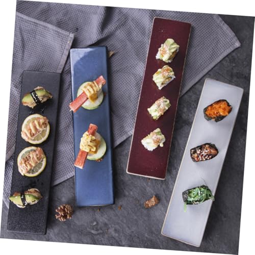 Plato rectangular de porcelana para sushi color rojo miniatura 7