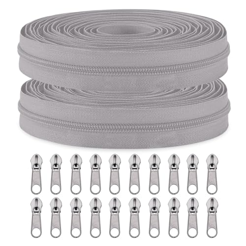 The Yards 20PC Stone Grey Nylon Zipper, (#5) for DIY Craft Bags