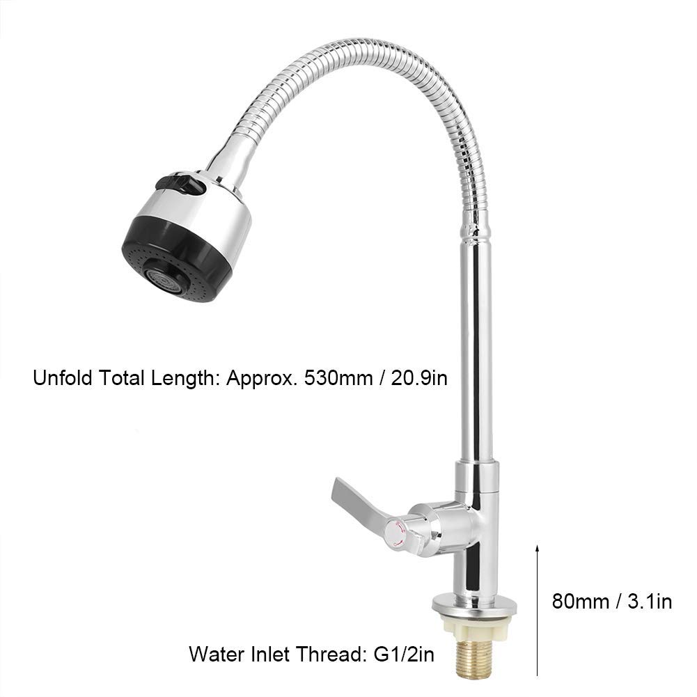 Kitchen Faucet G1/2in Universal Bendable Home Kitchen Single Cold Water Tap Kitchen Sink Water Faucet, Chrome - Image 3