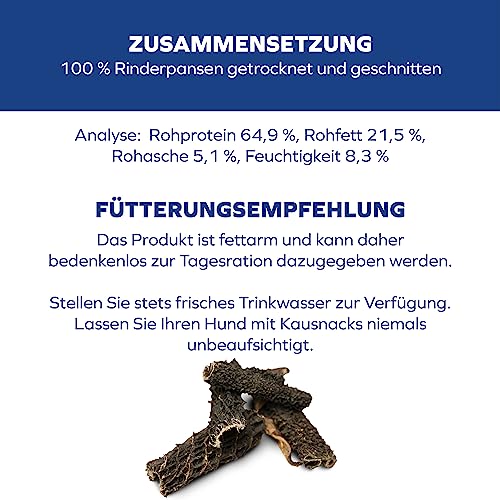 Tiernahrung Schwenner Rinderpansen für Hunde getrocknet – Dog Snacks - gesunde Kaustangen für die Hunde 1000g 12cm 6