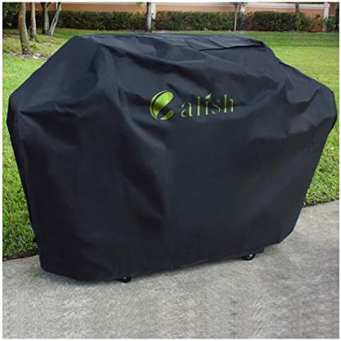 Calish Premium Barbecue Cover, Waterproof Heavy Duty 600D Oxford Large BBQ Cover, Windproof, Anti-UV, Rip-Proof Gas Grill Cover for Weber, Brinkmann, Char Broil etc. 170x117x61cm (Black)