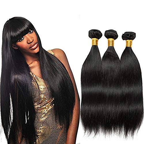 Kbeth Straight Bundles with Closure Free Part 10a Grade 100% Unprocessed Brazilian Virgin Human Hair Natural Black Color Soft Hair for Black Women (ST 12 14 16, Straight Bundles+closure)