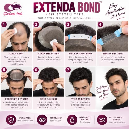 Image of Extenda Bond Hair System Tape Tabs | 36 Pre-Cut Double-Sided Adhesive Strips | Strong Hold for Lace, Poly, Mono & Hybrid Patches | Professional Hair Replacement Tape |