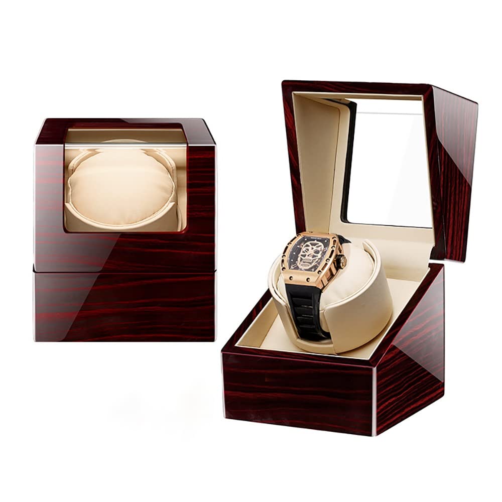 LXMQEF Caricaorologi Automatico per Orologi Automatici con Serratura e Chiave con Adattatore CA Silenzioso o caricabatteria per Orologio Lussuosa Scatola di Legno 5 modalità di Rotazione