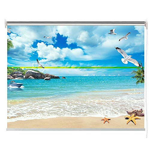 WYYAF Persianas enrollables Escena de Verano en la Playa: 100% Oculto para Sala de Estar/Dormitorio/guardería/Oficina, fácil de Instalar: 60 cm / 80 cm / 100 cm / 120 cm / 140 cm de Ancho (t