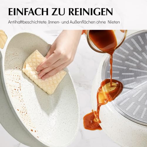 SENSARTE Antihaft Keramik Pfannenset 13 teilige, Induktions Topfsets, Beige – Ansicht 5
