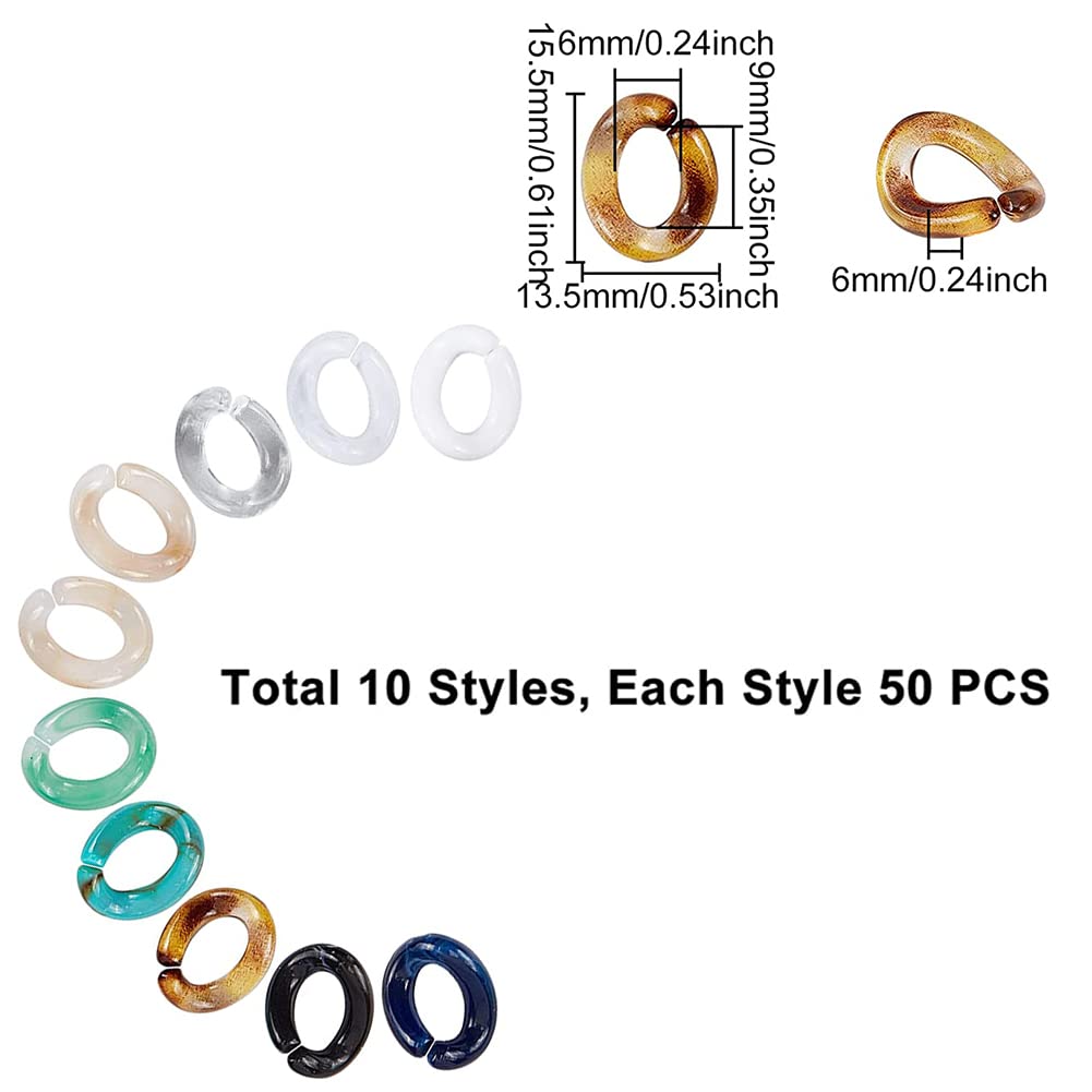 SUPERFINDINGS About 500pcs 10 Colors Small Acrylic Open Linking Rings 15.5x13.5mm Quick Link Connectors Plastic Bag Chain Link Set for Jewelry Chains Making