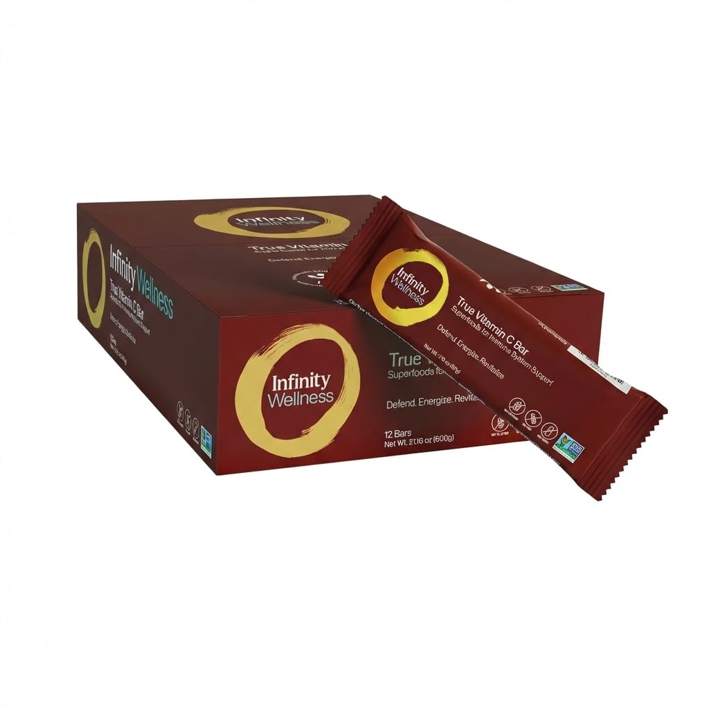 Infinity C Superfood Bars, Healthy Energy Bars with 1125 mg of Whole Food Vitamin C, Immune Boosting Plant Based Ingredients, Camu Camu, Acerola, Amla Powder, & Shilajit, Raw, Gluten Free, Non GMO