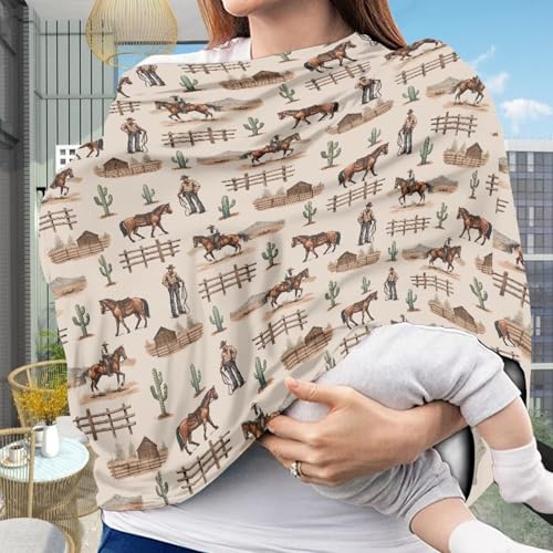 Image of Car Seat Cover Baby Car Cover Western Cowboy Breastfeeding Cover Stretchy Scarf Infant Carseat Canopy for Stroller,High Chair,Shopping Cart, Baby, Boys and Girls Shower Gifts
