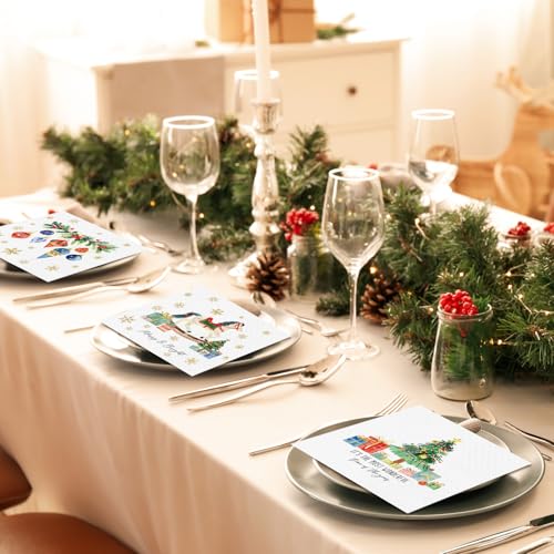 Janlaugh 200 Pcs Christmas Paper Cocktail Napkins Disposable 2 Ply Xmas Style Decoupage Beverage Napkins for Xmas Holiday Winter Dinner Table Decor (Lovely Style) – Image 3
