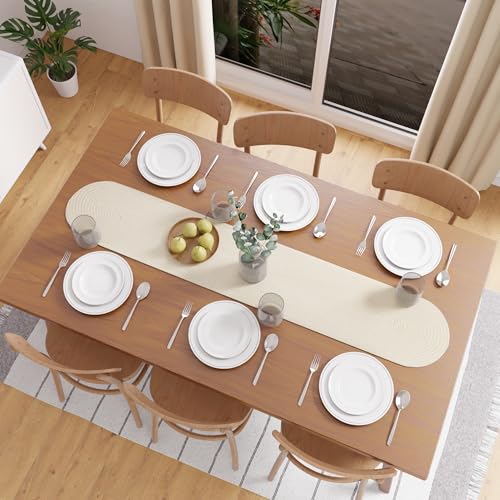 Image of Encasa XO Table Runner for 4 Seater | Handmade Ribbed Style Cotton | 30x137 cm | Off White | for Dining & Center Table