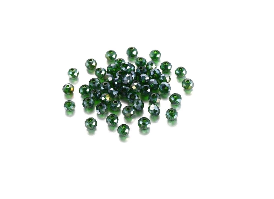 6MM Crystal Glass Beads for DIY Bracelet Jewelry Making (200 Pcs) (Dark Green)