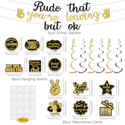 Image of Pre-Strung Rude That You'Re Leaving But Ok Glitter Banner, Going Away Party We Will Miss You Decorations, Great for Goodbye Farewell Job Change Party