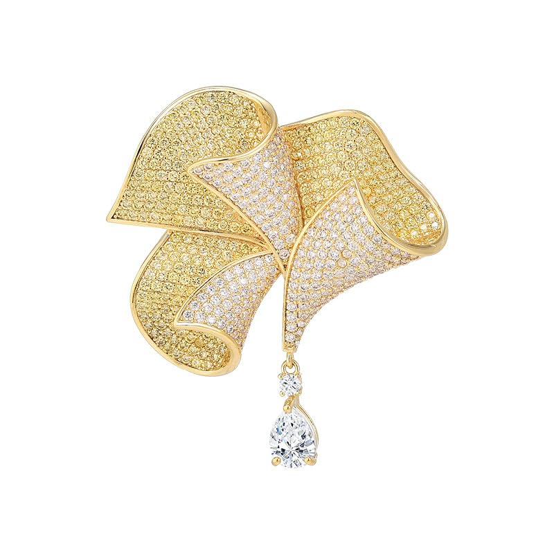 Image of Flower Brooch Pin - Rhinestone Flower Pin 18k Gold Plated - Thanksgiving Day, Birthday, Wedding Gifts for Mom, Wife