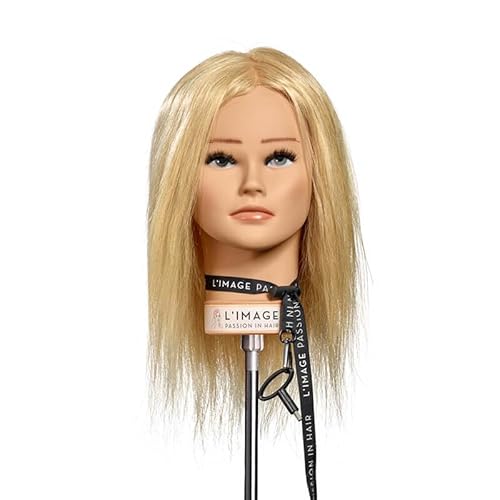 L'IMAGE Eco Line Lot de 4 têtes d'entraînement de coiffeur - Base Rebecca + Top 4 - Profondeur de couleur 9 - Blond clair - Cheveux humains européens - Longueur des cheveux : 30 cm