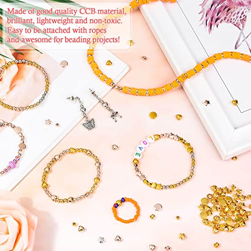 Selizo SPACER BEADS-PLASTIC 2160 Pieces Gold Spacer Beads Set, Assorted Round Star Gold Beads For Bracelet Jewelry Making thumb #4