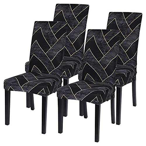 Image of SearchI Dining Room Chair Covers Set of 4, Stretch Printed Parsons Chair Slipcovers Super Fit Removable Washable Striped Kitchen Chair Protector Cover for Dining Room, Hotel, Ceremony(Flower Pattern2)