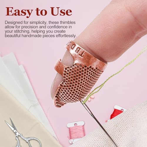 Image of Thimbles for Hand Sewing, Sewing Thimble Kit, Metal Finger Protectors, Thimble Ring for Hand Quilting and Embroidery(Rose Gold,2Pcs,Small /Medium)