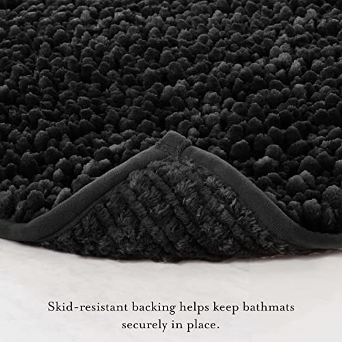 Laura Ashley Butter Chenille Bath Rug, Absorbent Shaggy Bathroom Mat, Non Slip Plush Carpet Rugs for Tub and Sink - (20" x 34") Black - Image 3