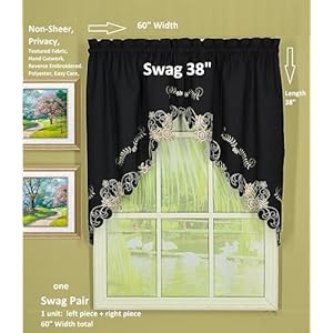 Today's Curtain Verona Reverse Embroidery Swag, 38", Black/Rose, 60" W X 38" L Todays Curtain Verona Reverse Embroidery Swag 38 BlackRose 60 W X 38 L