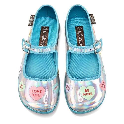 Image of Hot Chocolate Design Chocolaticas Funky Canvas Women's Mary Jane Flat Shoes, Sweet Heart, 6 UK