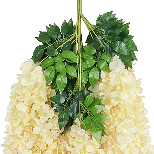 Image of Artificial Hanging Wisteria Flower Vine, Pack of 6, Off White