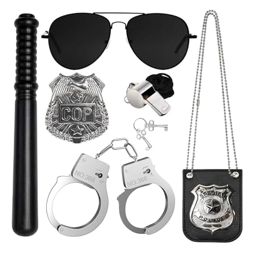 SHOWHEEL 6 Piezas Disfraz de Policia para Niños, Accesorios , Esposas de Policía, Insignias de Gafas de Sol, Detective Policía Juguete Kit, para Halloween Fiesta Carnaval Juego de Roles