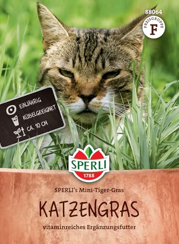 Sperli Katzengrassamen SPERLI's Mini-Tiger-Gras 88064 - vitaminreiches Ergänzungsfutter - Wuchshöhe 10 cm - für 1,5qm - Grassamen, Rasensamen,...