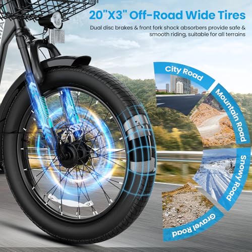 Image of Caroma Peak 1200W Electric Scooter with Seat, 20 inch Tires,30Miles&20MPH | All Terrain E Scooter with 2 Seats,Adjustable Electric Scooter for Adults with Basket,Adult Electric Bicycles Style Scooter