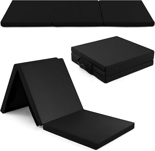 Miniatura 1 de Goplus Esterilla de gimnasia plegable, de 6 x 2 x 2 pulgadas de grosor, de tres pliegues, con asas de transporte, cierre de velcro, esterillas de