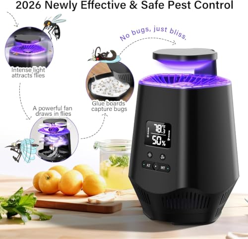 Image of Fruit Fly Traps for Indoors, Smart Fly Trap Indoor Bug Zapper Gnat Traps for House Indoor with Temperature and Humidity Sensor, 10PCS Sticky Boards Black 001