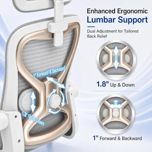 Image of Ergonomic Office Chair for Long Hours and Back Pain Relief, Space-Saving Design with Adjustable Lumbar Support, Flip-Up Arms, 3D Headrest, Tilt & Rock, 330 LBS, Gray /Gold