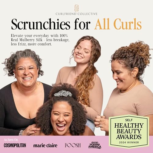 Image of Curlfriend Collective Houndstooth XL Silk Scrunchie - 100% 22 Momme Mulberry Silk Hair Tie for Curly, Coily & Thick Hair - Gentle Hold, Extra Stretch, Stylish & Snag-Free