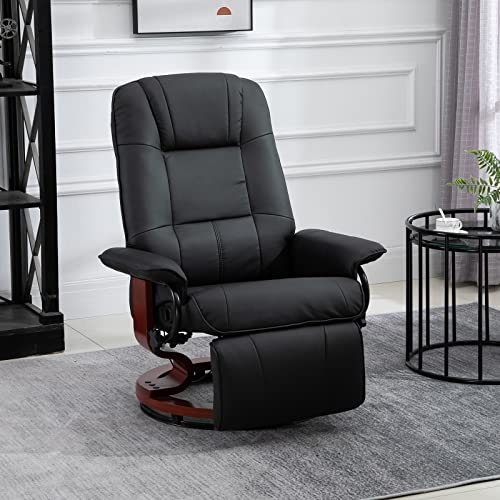 Homcom Faux Leather Manual Recliner, Adjustable Swivel Lounge Chair With Footrest, Armrest And Wrapped Wood Base For Living Room, Black #TOP1
